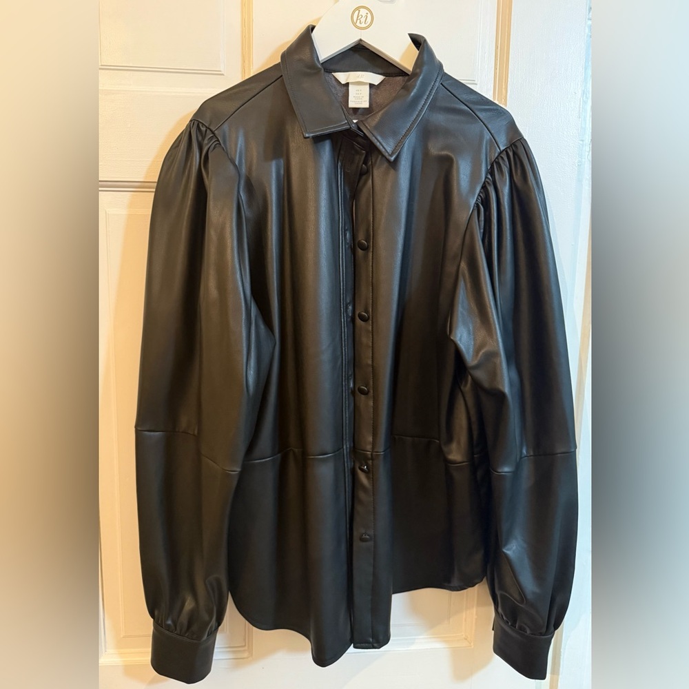Black Faux Leather Button-Up Shirt
